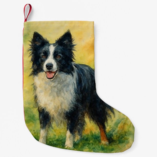 Calcetín Navideño Pequeño Border Collie (Anverso)
