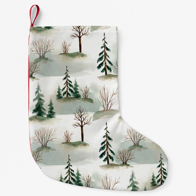 Calcetín Navideño Pequeño Bosque de Invierno: desenfoque verde de mano (Anverso)