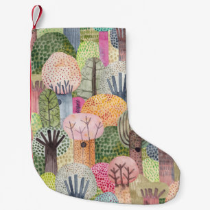 Calcetín Navideño Pequeño Bosque Infantil: fondo acuarela.