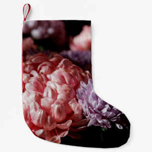 Calcetín Navideño Pequeño Bouquet de rosa con flores de astro morado en la l