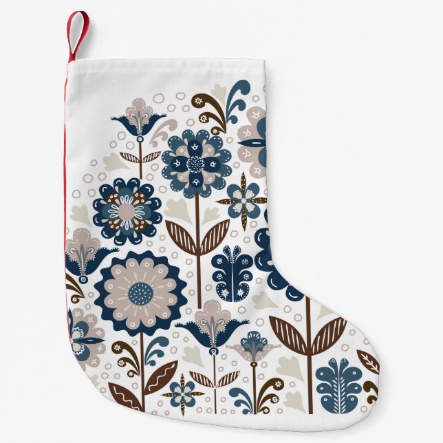 Calcetín Navideño Pequeño Bouquets multicolores: mano dibujada (Anverso)