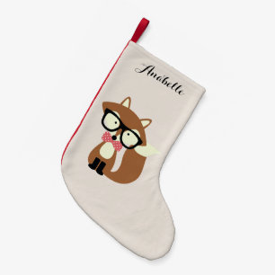 Calcetín Navideño Pequeño Bow Tie y Glasses Hipster Brown Fox