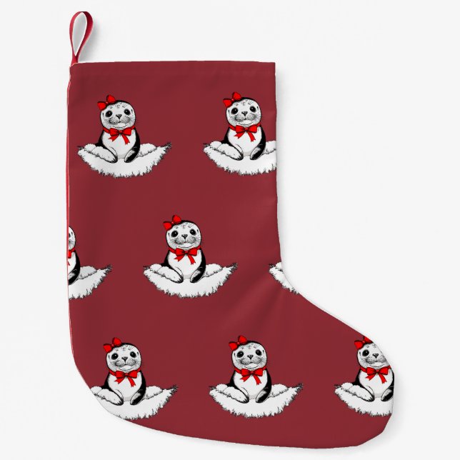 Calcetín Navideño Pequeño Bow-tiful Seal – Christmas Edition (Anverso)