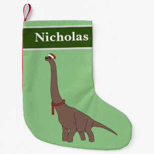 Calcetín Navideño Pequeño Brachiosaurus Dinosaur Navidad Especial - verde