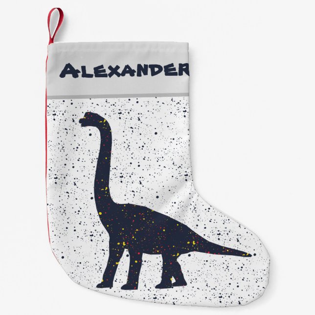 Calcetín Navideño Pequeño Brachiosaurus Splatter Navidades de pintura (Anverso)