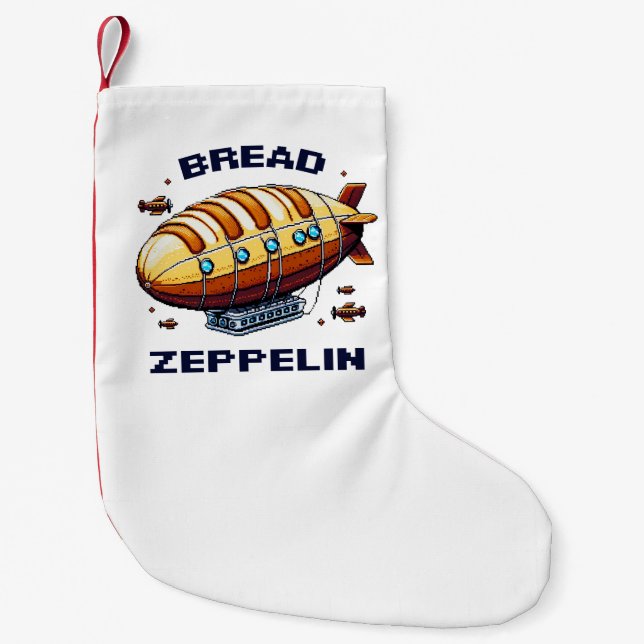 Calcetín Navideño Pequeño Bread Zeppelin - Whimsical Airship Art (Anverso)