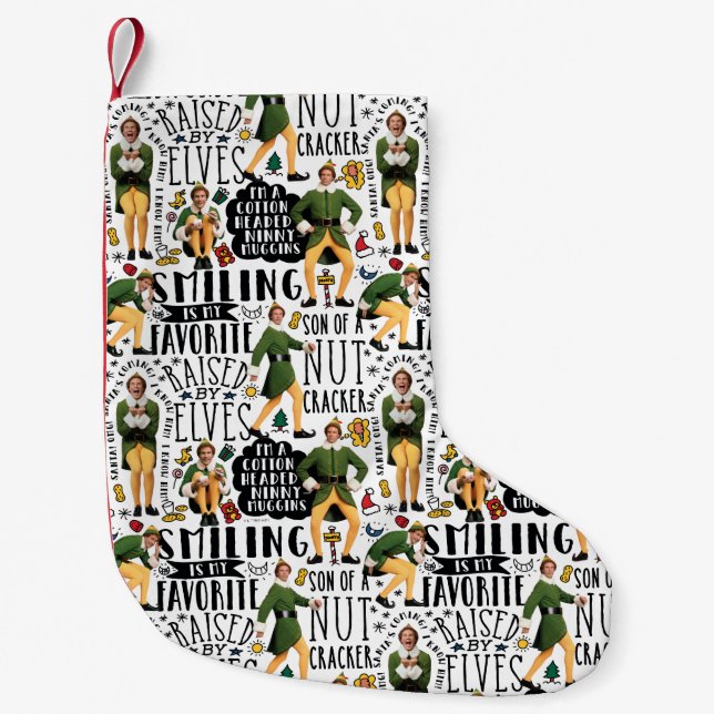 Calcetín Navideño Pequeño Buddy the Elf Quote Pattern (Anverso)
