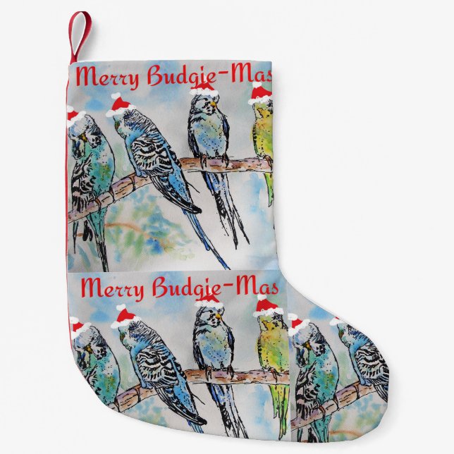 Calcetín Navideño Pequeño Budgie Budgies Merry Budgiemas Christmas Stocking (Anverso)