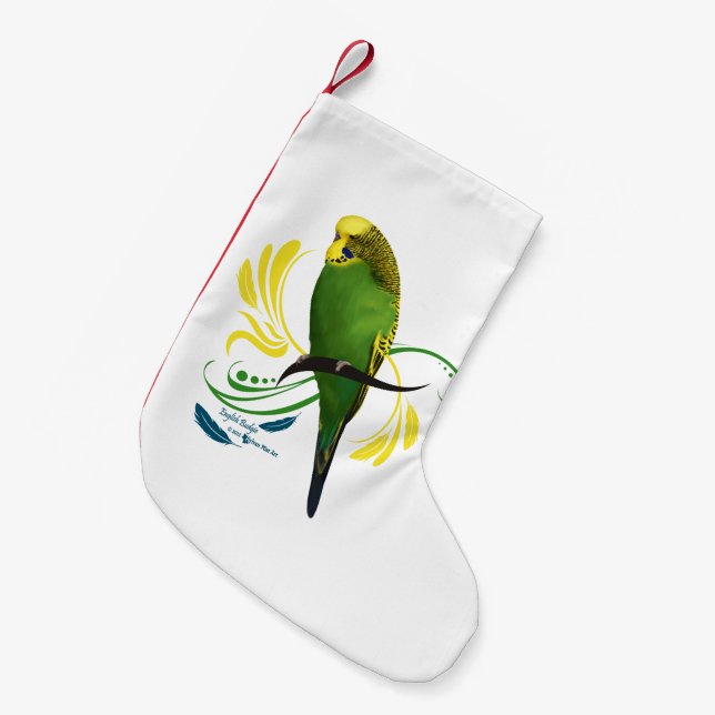 Calcetín Navideño Pequeño Budgie inglesa (Frente (Colgado))