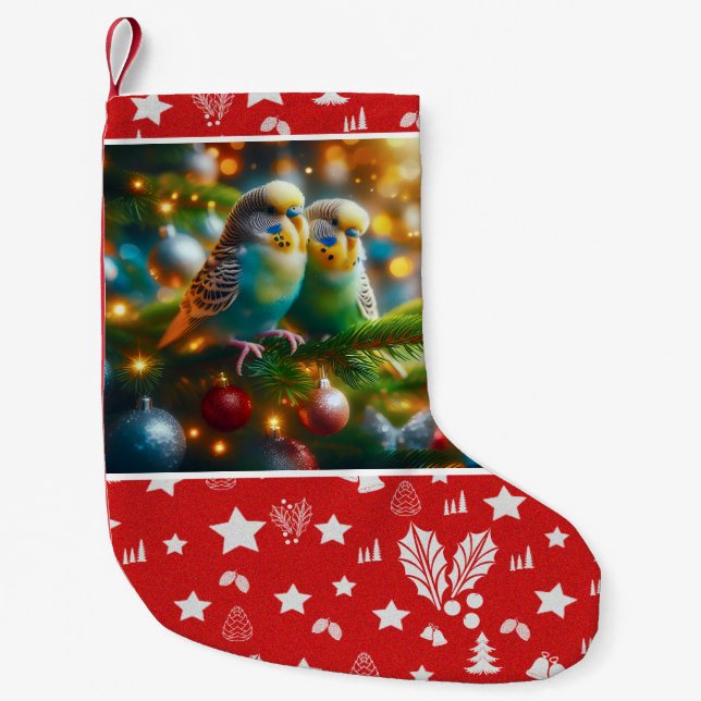 Calcetín Navideño Pequeño Budgies Christmas Stocking (Anverso)