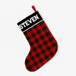 Calcetín Navideño Pequeño Buffalo rojo y negro con nombre