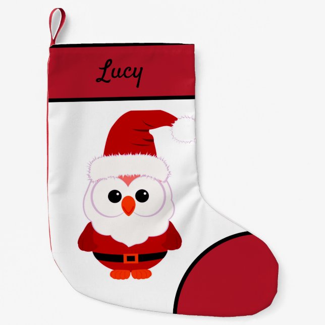 Calcetín Navideño Pequeño búho de Santa (Anverso)
