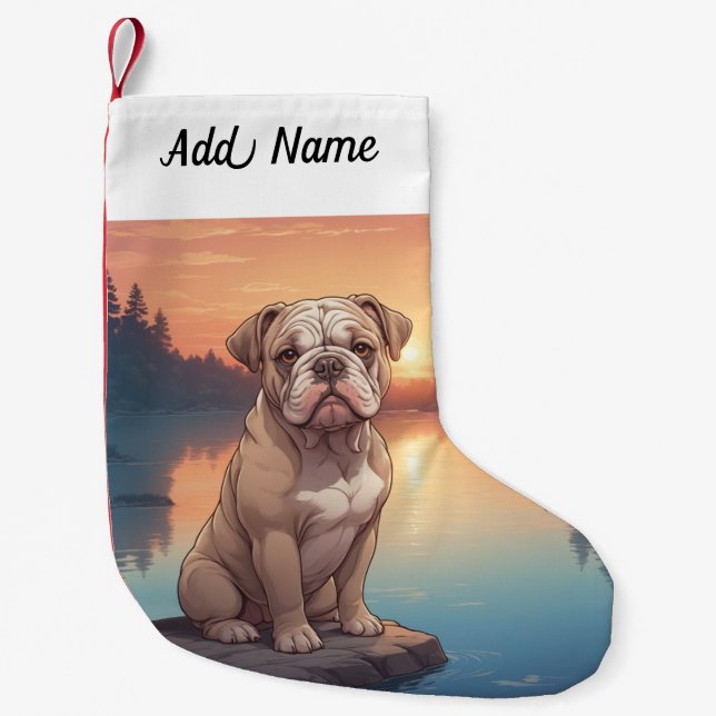 Calcetín Navideño Pequeño Bulldog (Anverso)