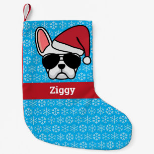 Calcetín Navideño Pequeño Bulldog francés blanco navidades