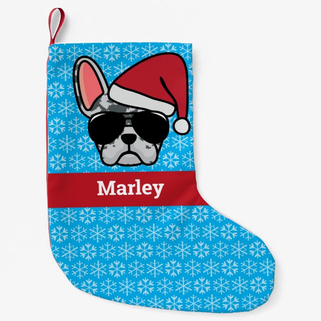 Calcetín Navideño Pequeño Bulldog francés Blue Merle navidades (Anverso)