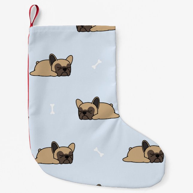 Calcetín Navideño Pequeño Bulldog francés cachorro, lindo patrón de sueño. (Anverso)