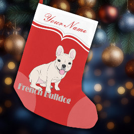 Calcetín Navideño Pequeño Bulldog Francés Cute Blanco Crema Frenchie