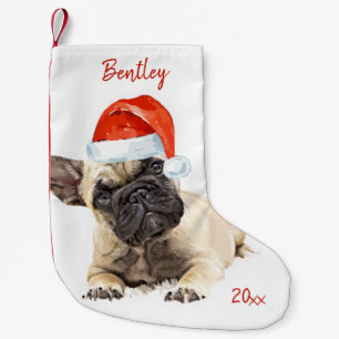 Calcetín Navideño Pequeño Bulldog francés Santa Dog Cute Perro Navidades Ca