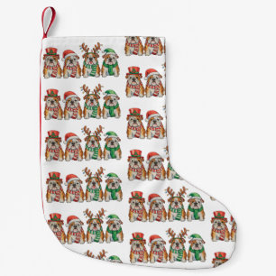 Calcetín Navideño Pequeño Bulldog Inglés de Navidad Perro Gorro de Santa Ren
