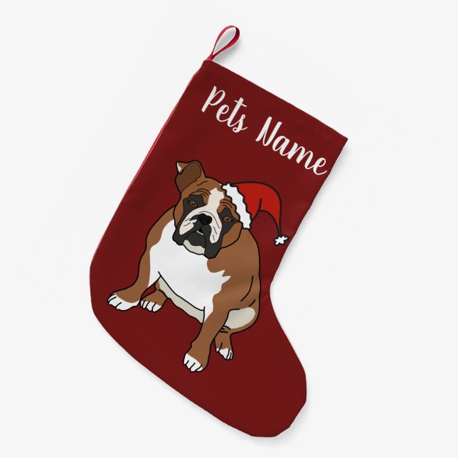 Calcetín Navideño Pequeño Bulldog inglés de vacaciones para navidades (Frente (Colgado))