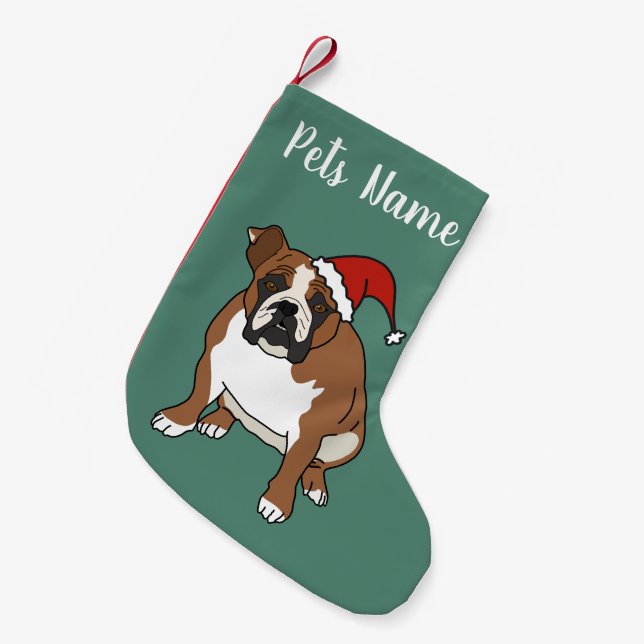 Calcetín Navideño Pequeño Bulldog inglés de vacaciones para navidades (Frente (Colgado))