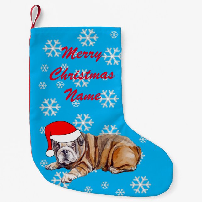 Calcetín Navideño Pequeño Bulldog lindo con Santa Hat (Anverso)