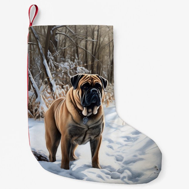 Calcetín Navideño Pequeño Bullmastiff deja que nieve Navidades (Anverso)