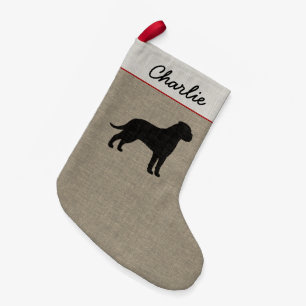 Calcetín Navideño Pequeño Bullmastiff Perro Silhouette Faux Linen Holiday