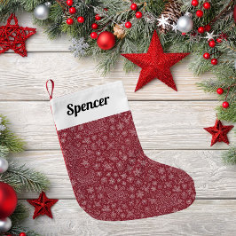 Calcetín Navideño Pequeño Burgundy Doodle Navidades Sleigh Pattern