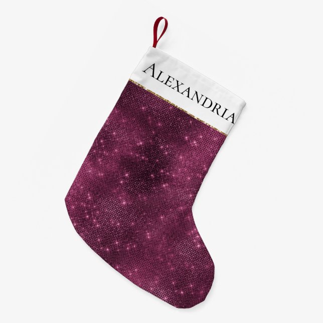 Calcetín Navideño Pequeño Burgundy Red Sparkle (Frente (Colgado))