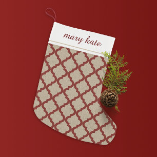 Calcetín Navideño Pequeño Burlap Faux Rústico y el Cuarteto Marroquí Rojo