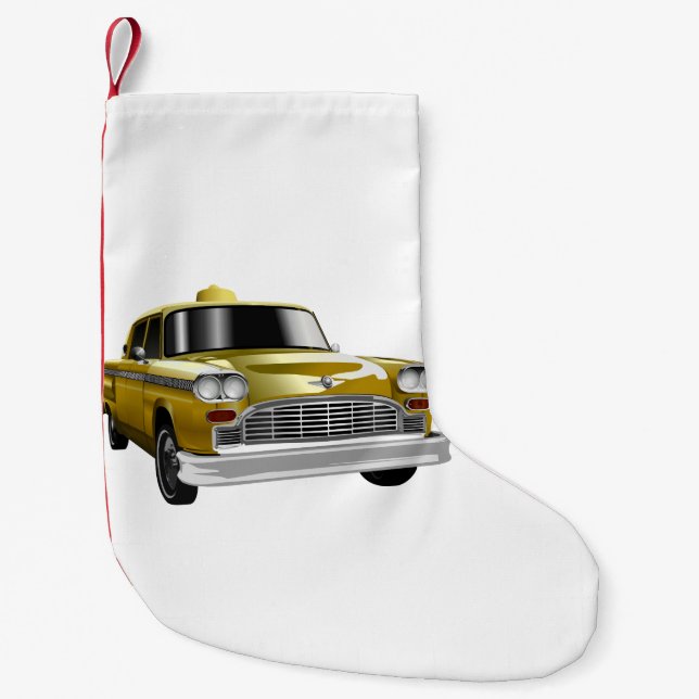 Calcetín Navideño Pequeño Cab de cosecha amarilla de Nueva York (Anverso)