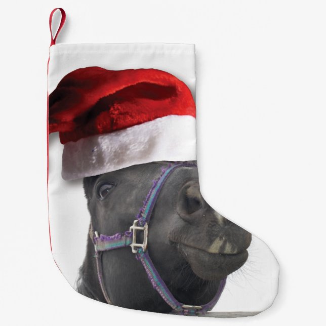 Calcetín Navideño Pequeño Caballo con el Gorra de Santa Claus (Anverso)