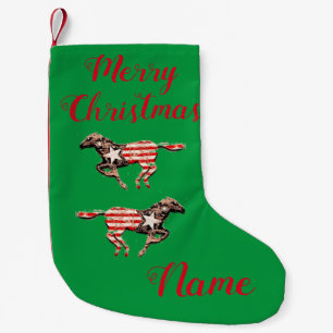 Calcetín Navideño Pequeño Caballo de Bandera Americana que ejecuta Thunder_C