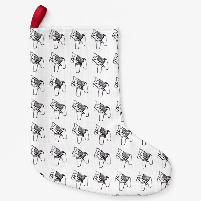 Calcetín Navideño Pequeño Caballo de dala blanco y negro (Anverso)