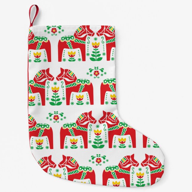 Calcetín Navideño Pequeño Caballo de dala sueco: Arte popular (Anverso)