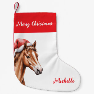 Calcetín Navideño Pequeño Caballo de Navidad personalizado con sombrero de S