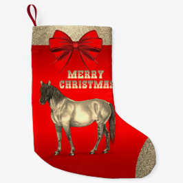 Calcetín Navideño Pequeño Caballo de oro occidental en rojo