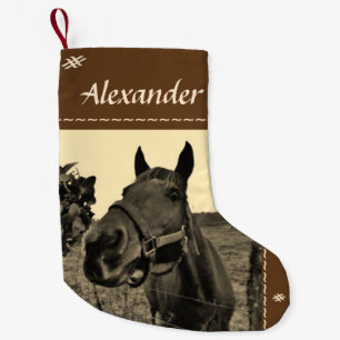 Calcetín Navideño Pequeño Caballo Navidad marrón negro sepia