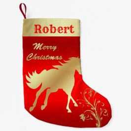 Calcetín Navideño Pequeño Caballo occidental del oro en rojo
