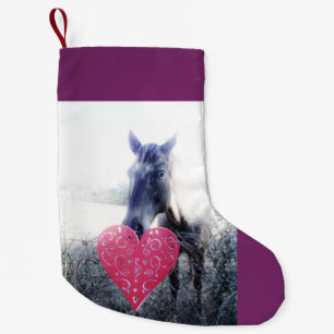 Calcetín Navideño Pequeño Caballo retro morado y Navidades del corazón