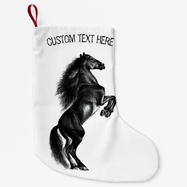 Calcetín Navideño Pequeño Caballo salvaje negro vertical - Añadir tu texto / (Anverso)