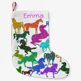 Calcetín Navideño Pequeño Caballos arco iris - "¡Tonto por caballos!"