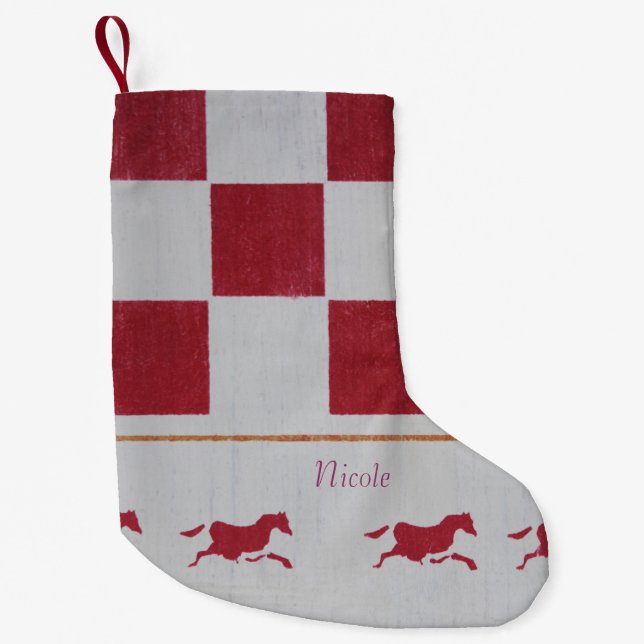 Calcetín Navideño Pequeño Caballos rojos de ajedrez (Anverso)