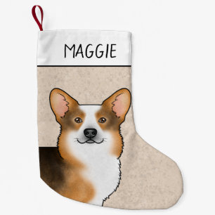 Calcetín Navideño Pequeño Cabeza de Corgi Galés de Pembroke Tricolor Cabeza