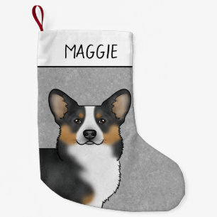 Calcetín Navideño Pequeño Cabeza de Corgi Galés Pembroke Tricolor Negro y No