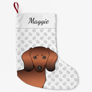 Calcetín Navideño Pequeño Cabeza de perro Dachshund de pelaje liso de color