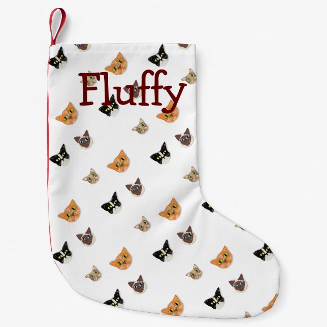 Calcetín Navideño Pequeño Cabezas felices del gato (Anverso)