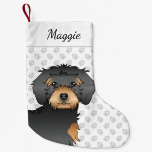 Calcetín Navideño Pequeño Cabezita de perro lindo Mini Goldendoodle Black & 