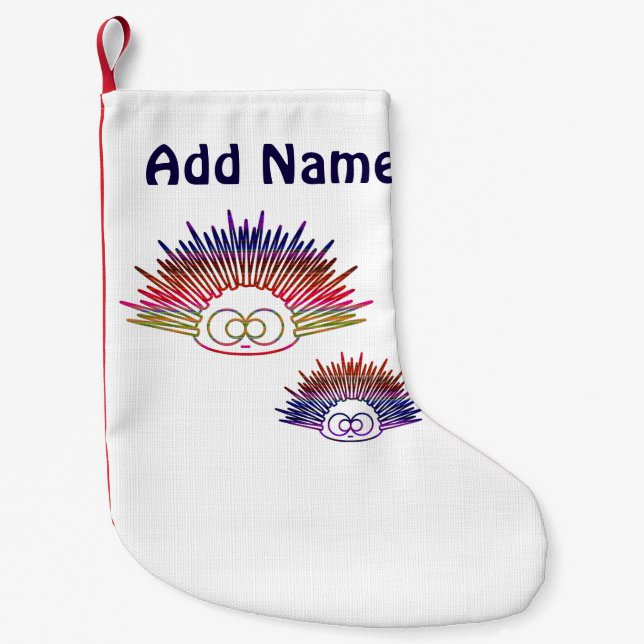 Calcetín Navideño Pequeño Cables erizos de arcoiris (Anverso)